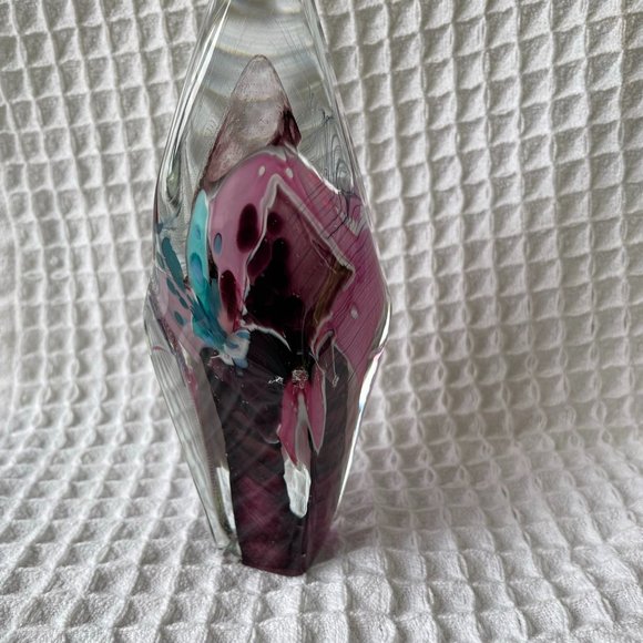 Handblown Glass Art Paperweight Pink Turquoise Burgundy Signed & Numbered - Picture 2 of 9